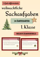 Vorschau - Stationenlernen - Sachaufgaben Karteikarten Weihnachten 1. Klasse Mathe 3-fach differenziert inkl. Selbstkontrolle - Deckblatt