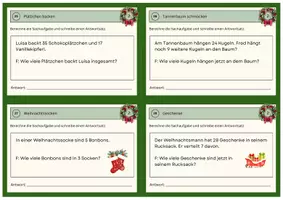 Vorschau - Stationenlernen - Sachaufgaben Karteikarten Weihnachten 2. Klasse Mathe 3-fach differenziert inkl. Selbstkontrolle - Seite 1