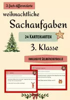 Vorschau - Stationenlernen - Sachaufgaben Karteikarten Weihnachten 3. Klasse 3-fach differenziert inkl. Selbstkontrolle - Deckblatt