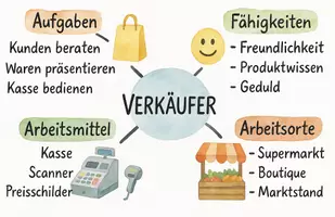 Vorschau - Arbeitsblätter - AB mit Fragen zum Thema "Verkäufer" + Lösungsblatt + Mindmap + Infografik - Seite 2