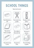 Vorschau - Arbeitsblätter - school things - Read and Colour - Deckblatt