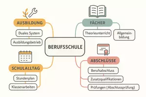 Vorschau - Arbeitsblätter - AB mit Fragen zum Thema "Berufsschule" + Lösungsblatt + Mindmap + Infografik - Seite 2