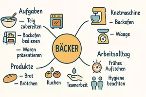 Vorschau - Arbeitsblätter - AB mit Fragen zum Thema "Bäcker" + Lösungsblatt + Mindmap + Infografik - Seite 2
