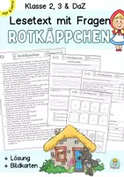 Vorschau - Arbeitsblätter - Märchen Rotkäppchen Lesetext mit Fragen Klasse 2, 3, DaZ Lesen und verstehen - Deckblatt