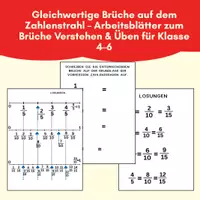 Vorschau - Arbeitsblätter - Gleichwertige Brüche auf einem Zahlenstrahl - Deckblatt