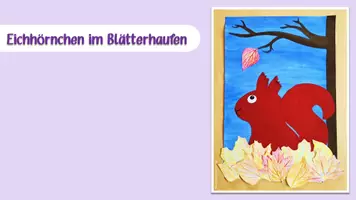 Vorschau - Mal- und Bastelvorlagen - Anleitung Kunstbild "Eichhörnchen im Blätterhaufen" - Seite 1