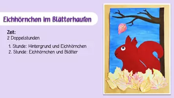 Vorschau - Mal- und Bastelvorlagen - Anleitung Kunstbild "Eichhörnchen im Blätterhaufen" - Seite 2