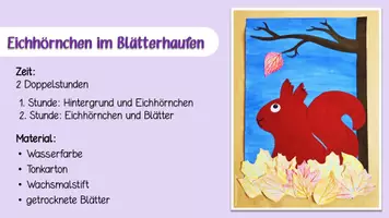 Vorschau - Mal- und Bastelvorlagen - Anleitung Kunstbild "Eichhörnchen im Blätterhaufen" - Seite 3