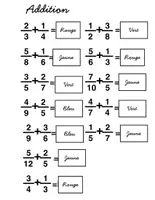 Aperçu - Cartes d'exercices - Coloriage par les fractions : addition et soustractions - Page 1