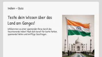 Vorschau - Präsentationen/Tafelbilder - Kurzes Indien Quiz - Multiple Choice, Wahr/Falsch, „Was passt nicht?“ - Seite 1
