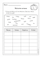 Vorschau - Arbeitsblätter - Wortarten in Tabelle sortieren - Thema Herbst - Seite 3