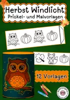 Vorschau - Mal- und Bastelvorlagen - Herbst Windlicht Prickeln und Ausmalen - Deckblatt