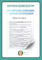 Vorschau - Arbeitsblätter - Entscheidungsdiktat: Wörter mit i oder ie - Deckblatt