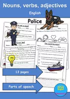 Vorschau - Arbeitsblätter - Polizei / Police: Nouns verbs adjectives - 13 Arbeitsblätter zu Wortarten (Englisch) - Deckblatt