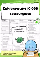 Vorschau - Arbeitsblätter - Sachaufgaben im Zahlenraum 10 000 – Textaufgaben mit Lösungen - Deckblatt