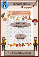 Vorschau - Spiele - Herbst-Suchsel | 18 Herbstwörter | Rätselspaß im Herbst | 3-fach differenziert - Deckblatt