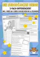 Vorschau - Arbeitsblätter - Die Europäische Union (EU): 2-fach-differenzierte Arbeitsblätter (inkl. Lösungen und QR-Codes zur Recherche) - Deckblatt