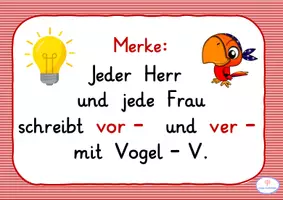 Vorschau - Poster - Rechtschreibung Merksatz Vorsilben ver vor Rechtschreibregel Tafelmaterial - Seite 1