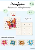 Vorschau - Spiele - Plusaufgaben Rechenpuzzle ZR 100 (Z + Z) (Mathe Klasse 2) - Deckblatt