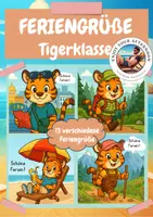 Vorschau - Bildkarten - Feriengrüße Tigerklasse | 13 liebevolle Karten zum Schuljahresende - Deckblatt