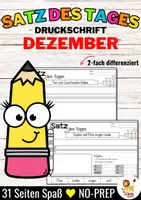 Vorschau - Arbeitsblätter - Sätze schreiben / Satz des Tages / Schüttelsätze (Druckschrift) schreiben Weihnachten Dezember - Deckblatt