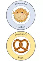 Vorschau - Bildkarten - Kommandos Grundschule - Ruhesignale für den Unterricht (Brezel, Kugelfisch...) - Seite 1