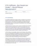 Vorschau - Klassenarbeiten - E.T.A. Hoffmann: Das Fräulein von Scuderi – Deutsch Klausur SEK II mit Erwartungshorizont - Deckblatt