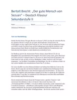 Vorschau - Klassenarbeiten - Bertolt Brecht: Der gute Mensch von Sezuan – Deutsch Klausur SEK II mit Erwartungshorizont - Deckblatt