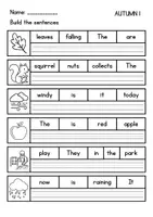 Vista previa - Hojas de trabajo - AUTUMN Build Sentences - Reading + Writing (1º - 2º Primaria) - página 1