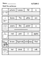 Vista previa - Hojas de trabajo - AUTUMN Build Sentences - Reading + Writing (1º - 2º Primaria) - página 3