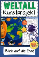 Vorschau - Mal- und Bastelvorlagen - WELTALL / Blick auf die Erde / Kunstprojekt - Deckblatt