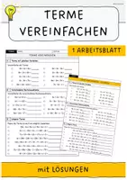 Vorschau - Arbeitsblätter - Terme vereinfachen: Addition und Subtraktion gleichartiger Terme - Deckblatt
