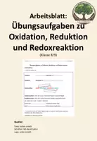 Vorschau - Arbeitsblätter - Arbeitsblatt: Übungsaufgaben zu Oxidation, Reduktion und Redoxreaktion - Deckblatt