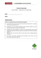 Vorschau - Klassenarbeiten - Klassenarbeit Argumentation, Klasse 6 - Deckblatt