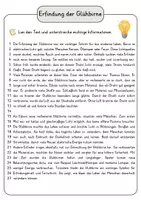 Vorschau - Arbeitsblätter - Erfindung der Glühbirne Lesetext mit Fragen + Lösungen Leseverstehen Wortspeicher didaktische Reserve Lesen Leseverständnis - Seite 3