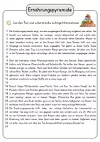 Vorschau - Arbeitsblätter - Ernährungspyramide Lesetext mit Fragen + Lösungen Leseverstehen Wortspeicher didaktische Reserve Lesen Leseverständnis - Seite 3