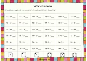 Vorschau - Arbeitsblätter - Würfelrennen Addition und Subtraktion bis 20 - Seite 2