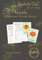 Vorschau - Unterrichtsreihen - Früchte Bild- Wortkarten 1 & Arbeitsblätter Einzahl/Mehrzahl 1 - Deckblatt