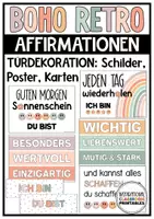 Vorschau - Mal- und Bastelvorlagen - Positive Affirmationen für Kinder | Boho Retro | Türdeko | Affirmationsposter - Deckblatt