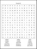 Vorschau - Spiele - Ocean & Sea Life Word Search - Wortsuche Englisch Rätsel - Deckblatt