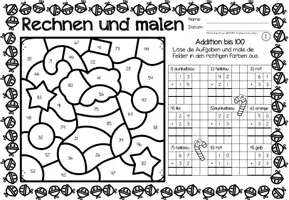 Vista previa - Hojas de trabajo - Rechen-Mal-Blätter - Addition bis 100 (Weihnachten) Navidad Sumas y restas Matemáticas Alemán - página 2