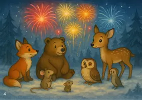 Vorschau - Bildkarten - Kamishibai-Geschichte „Silvester im Wald – Die Waldtiere feiern Neujahr“ | Achtsamkeit & Tiere an Silvester | Winter | Neujahr | Kita Grundschule - Seite 2