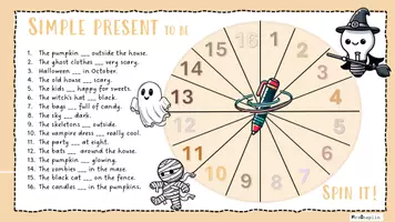 Vorschau - Arbeitsblätter - Spin it meets Grammar! Simple present forms of to be (Halloween edition) - Seite 1