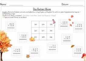 Vorschau - Arbeitsblätter - Rechenbingo schriftliche Addition und Subtraktion (herbstliche & normale Version) - Seite 1