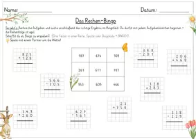 Vorschau - Arbeitsblätter - Rechenbingo schriftliche Addition und Subtraktion (Frühlingsversion + normale Version) - Seite 1
