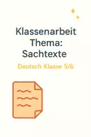 Vorschau - Test - Klassenarbeit Thema Sachtexte (Deutsch 5-6) inkl. Lösungen! - Deckblatt