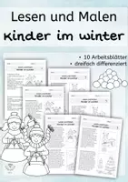 Vorschau - Arbeitsblätter - Lesen und Malen - Kinder im Winter - 10 Arbeitsblätter, dreifach differenziert - Seite 1