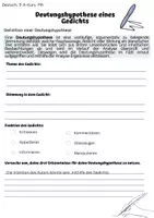 Vorschau - Arbeitsblätter - Deutungshypothese Gedichtanalyse - Deckblatt