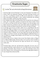 Vorschau - Arbeitsblätter - Griechische Sagen Lesetext mit Fragen + Lösungen Leseverstehen Wortspeicher didaktische Reserve Lesen Leseverständnis - Seite 3