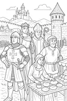 Vorschau - Mal- und Bastelvorlagen - Drei verschiedene Mittelalter Ausmalbilder ab Klasse 5-8 - Deckblatt
